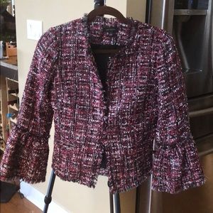 Ann Taylor Tweed Fringe Jacket with Peplum